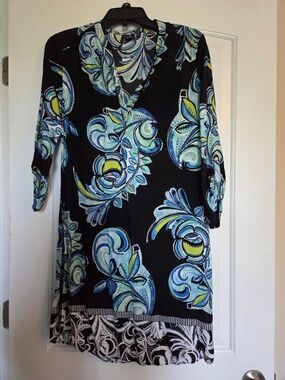 Kari 3/4 sleeve navy and floral print dress